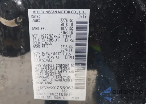 2016 Nissan Rogue Sv из США, поврежденный, VIN 5N1AT2MN0GC756963